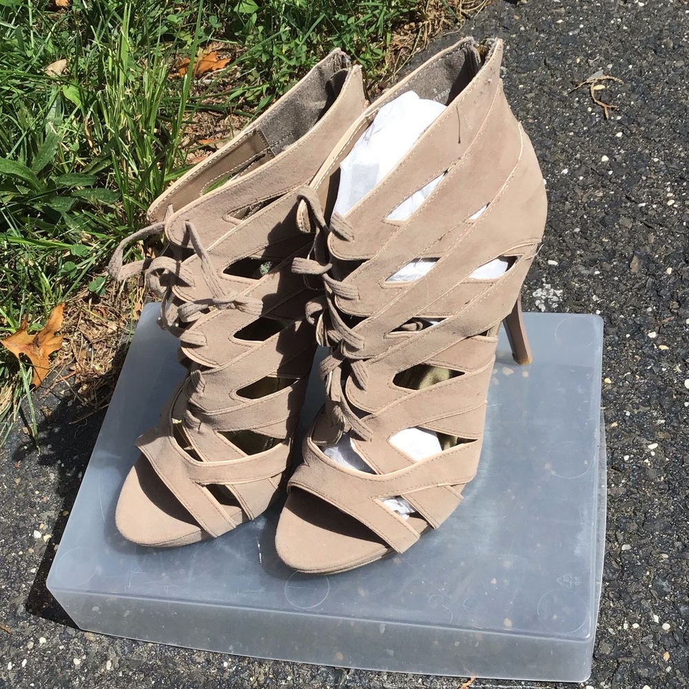 Anna Michelle tan crisscross lace up see through 9